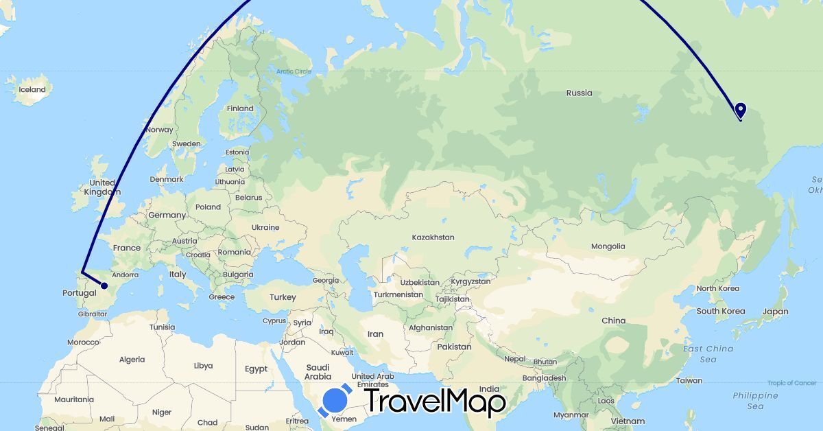 TravelMap itinerary: driving in Spain, Russia (Europe)